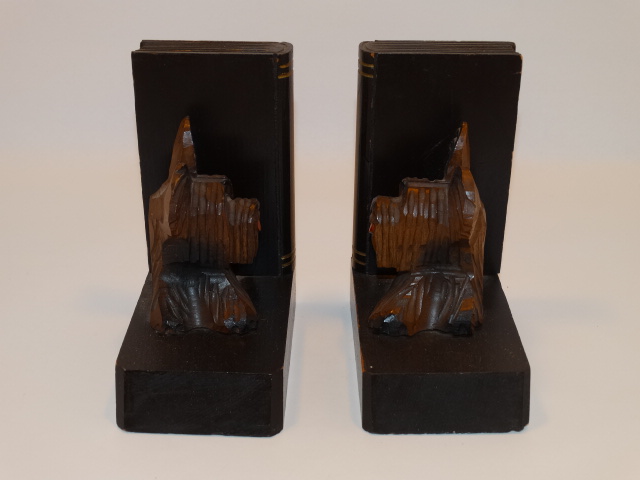 Image 1 of Bookend Set Terrier Dog Hand Carved Wood