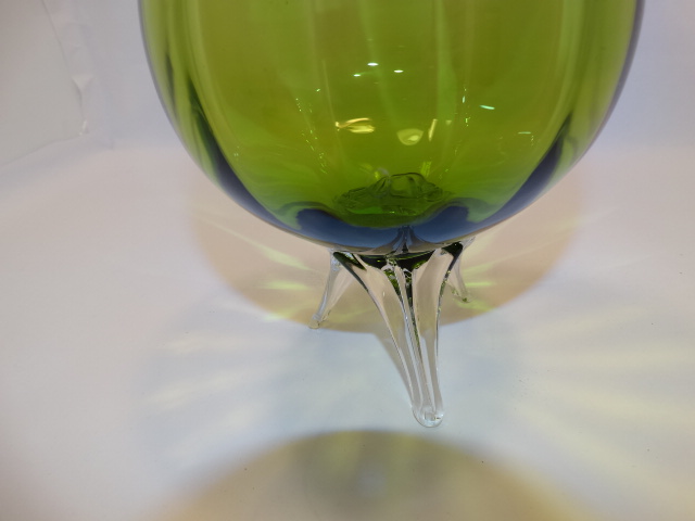 Image 6 of Ryd Brandy Glass Vase Green Tripod Feet Vintage