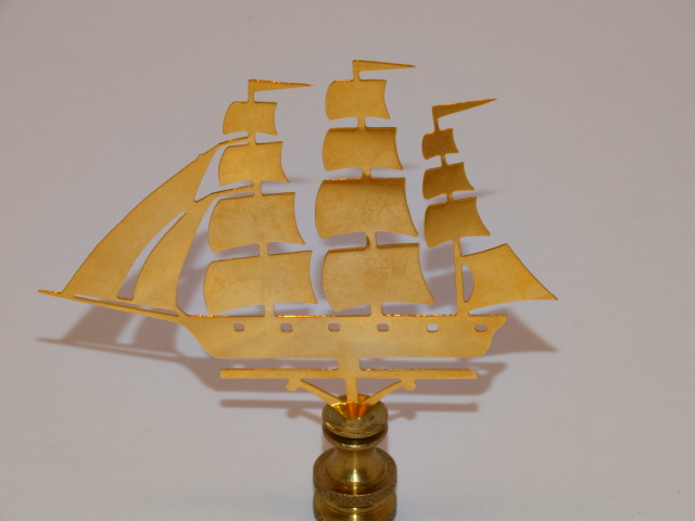 Image 2 of Sailing Ship Lamp Finial, Goldtone