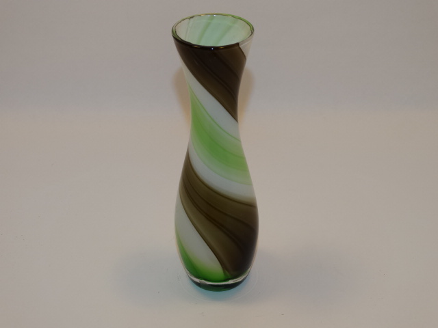 Image 2 of Czech Glass Vase Green Brown White Swirl