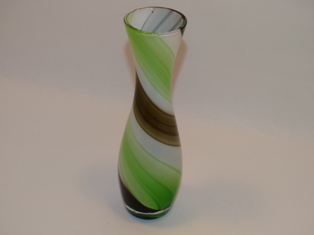 Image 1 of Czech Glass Vase Green Brown White Swirl