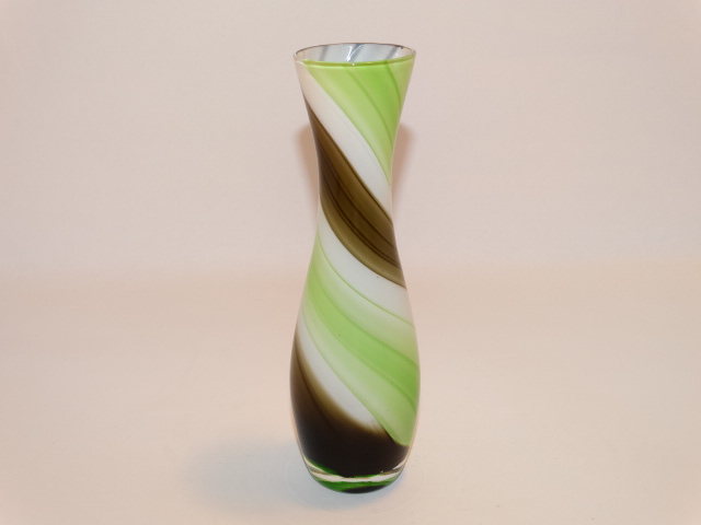 Czech Glass Vase Green Brown White Swirl