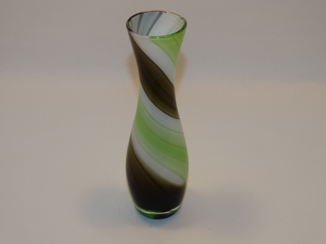 Image 3 of Czech Glass Vase Green Brown White Swirl