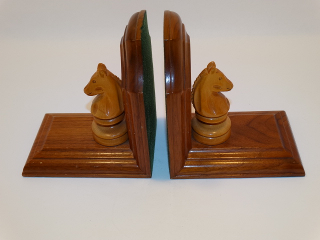 Bookend Set Chess Knight Hand Carved Wood
