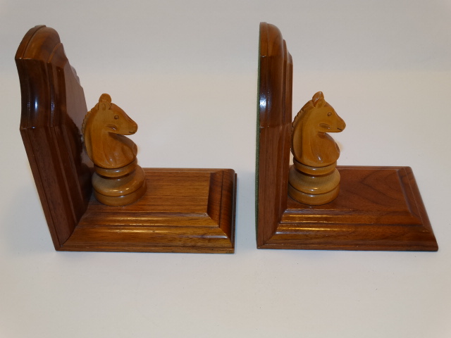 Image 2 of Bookend Set Chess Knight Hand Carved Wood