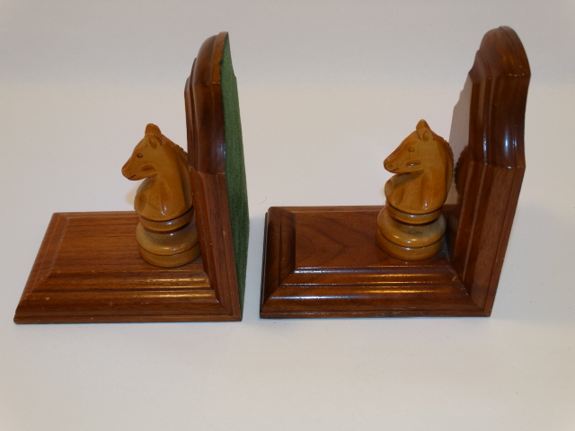 Image 4 of Bookend Set Chess Knight Hand Carved Wood