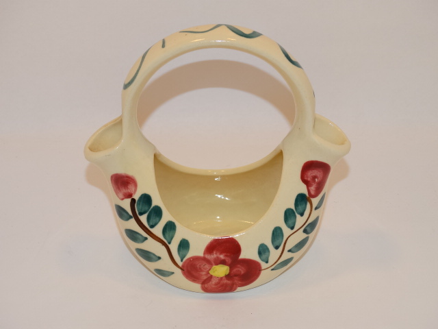 Image 2 of Purinton Pottery Basket Planter Red Blossom