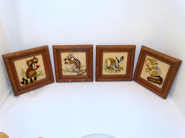 Folk Art Vintage Embroidery Animals Carved Frames