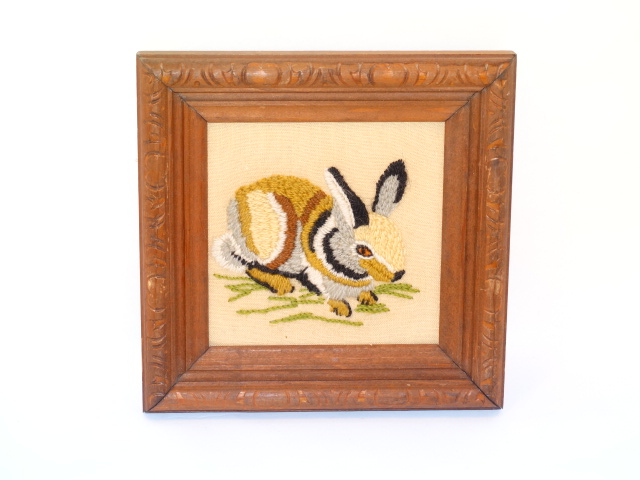 Image 3 of Folk Art Vintage Embroidery Animals Carved Frames