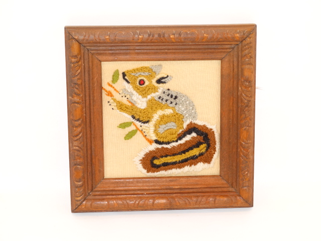 Image 4 of Folk Art Vintage Embroidery Animals Carved Frames