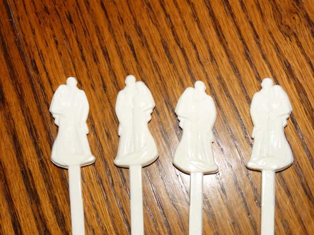 Image 3 of Golden Wedding Swizzle Sticks with Holder Stand 1964