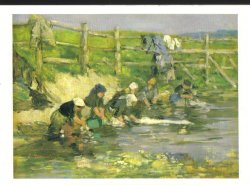 Laundresses By A Stream Art Print Postcard Impressionist style