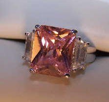 Ladies Princess Cut Pink CZ  Baguettes Cocktail Ring size 7