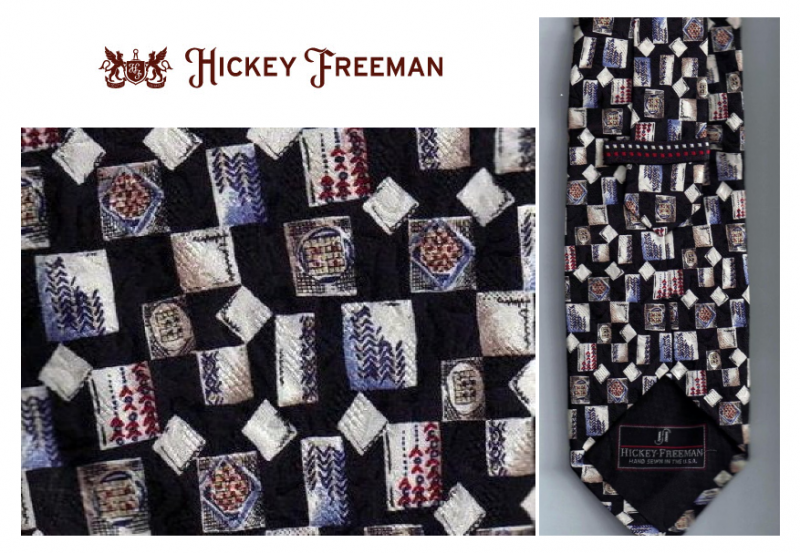 Hickey Freeman Mens Silk Tie Necktie Blue Red White Print