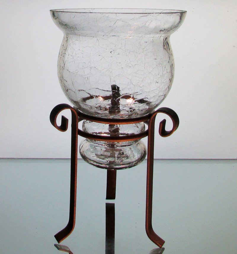 Crackle Glass Hanging Vase Candle Holder Goblet Shape in a 3 inch diameter ring (Ring not included, just shown as a display)