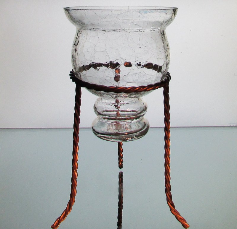 Crackle Glass Hanging Vase Candle Holder Goblet Shape in a 4.25 inch diameter ring (Ring not included, just shown as a display)
