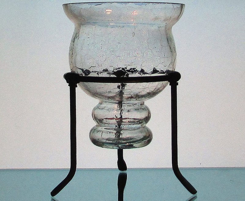 Crackle Glass Hanging Vase Candle Holder 6.25 x 5 3.8 Goblet Shape in 4.5 inch ring (Ring not included, just shown as a display)