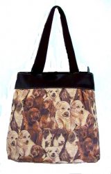 Puppy Love Dogs Tapestry Handbag Tote Light Brown Canvas