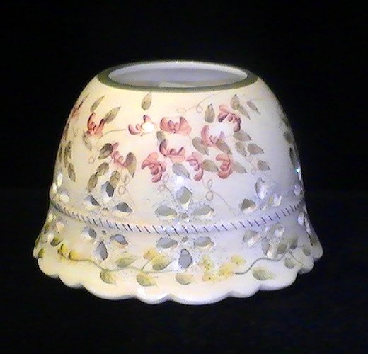 Home Interiors Candle Shade Topper Sweet Pea Ivory Green Pink OOS
