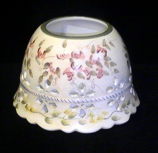 Home Interiors Candle Shade Topper Sweet Pea Ivory Green Pink OOS