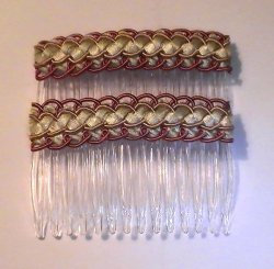 Hair Combs Silk Embroidered Set of 2 Apple Green Copper