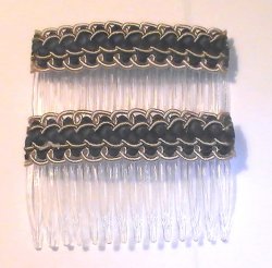 Hair Combs Silk Embroidered Set of 2 Rocky Road Black Gray