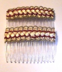 Hair Combs Silk Embroidered Set of 2 Spring Ivory Rust Green Gold