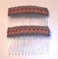 Hair Combs Silk Embroidered Set of 2 Acorn Rust Gold