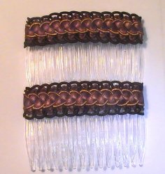 Hair Combs Silk Embroidered Set of 2 Chocolate Brown Gold