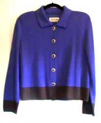 San Remo Knit Twinset Shell and Cardigan Blue Black Ladies M Petite