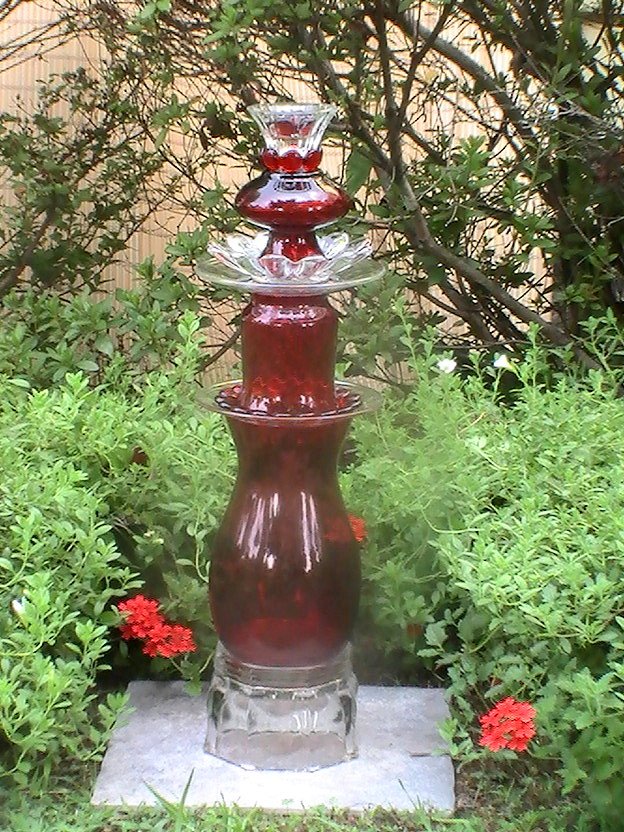 Glass Garden Ornament Totem Red Joyce Recycled Glass Sculpture OOS