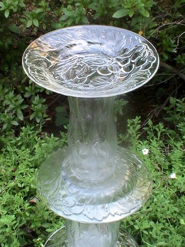 Glass Garden Ornament Bird Bath Feeder Grapes Elizabeth Tall OOS