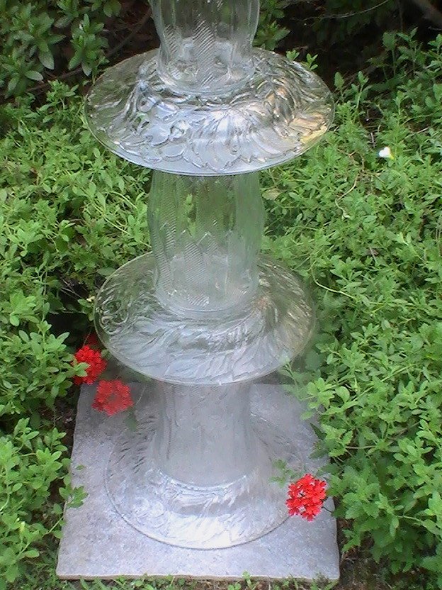 Glass Garden Ornament Bird Bath Feeder Grapes Elizabeth Tall OOS