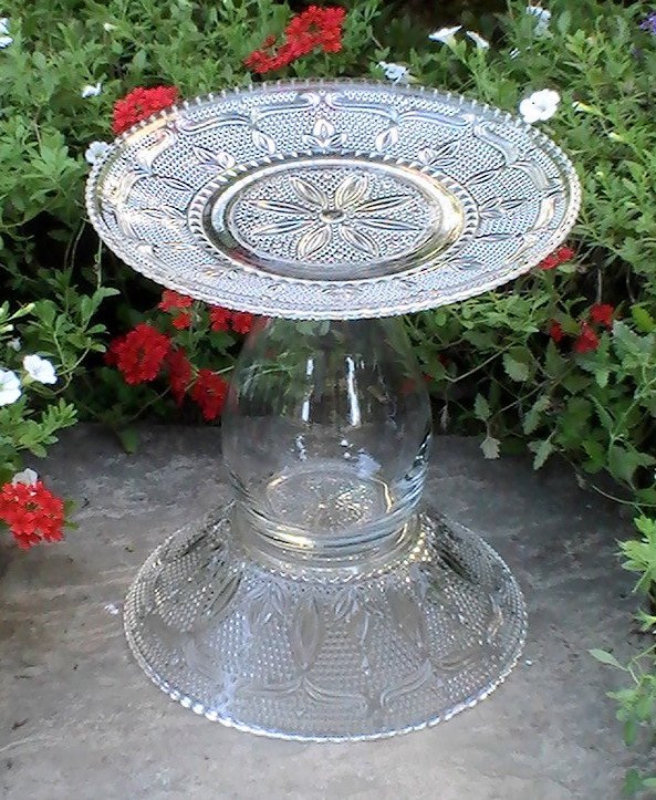 Glass Garden Bird Bath Feeder Federal Heritage Savannah Cake Plate OOS