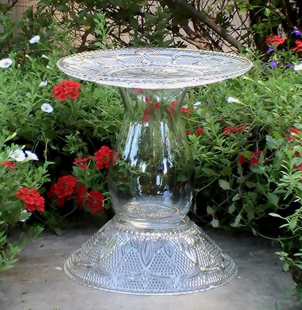 Glass Garden Bird Bath Feeder Federal Heritage Savannah Cake Plate OOS