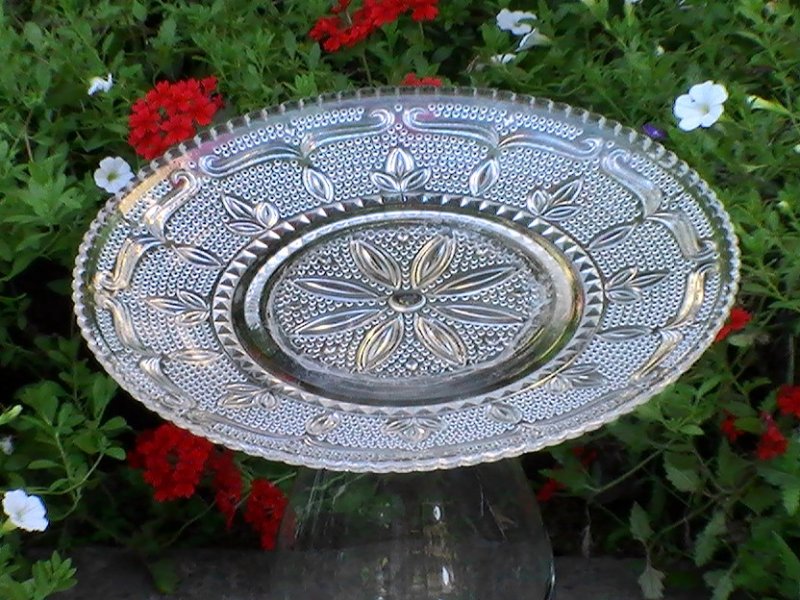 Glass Garden Bird Bath Feeder Federal Heritage Savannah Cake Plate OOS