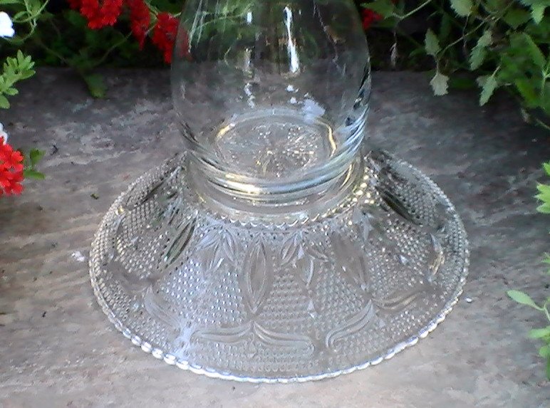 Glass Garden Bird Bath Feeder Federal Heritage Savannah Cake Plate OOS