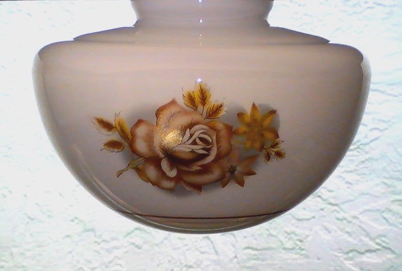 Glass Lamp Shade 3 inch Fitter White with Brown Rose Gold Leaves