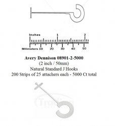 Avery Dennison 08901-2-5000 (2 inch / 50mm) Natural Standard J Hooks