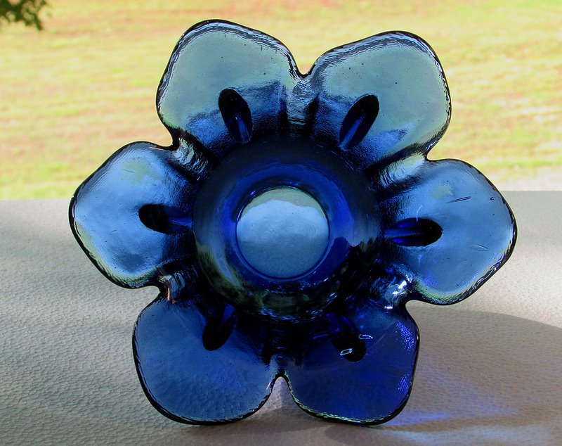 Flower Hanging Candle Holder with Scalloped Petals Cobalt Blue OOS
