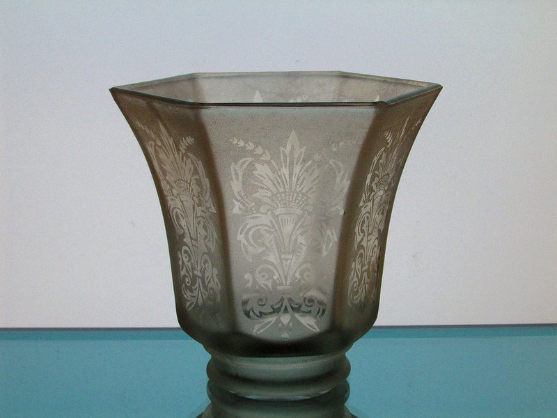 Glass Lamp Shade 2 1/8 fitter Antique Satin Fleur De Lis Spray Pale Amber