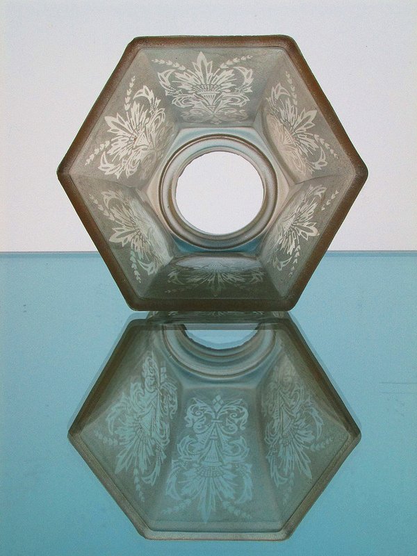 Glass Lamp Shade 2 1/8 fitter Antique Satin Fleur De Lis Spray Pale Amber