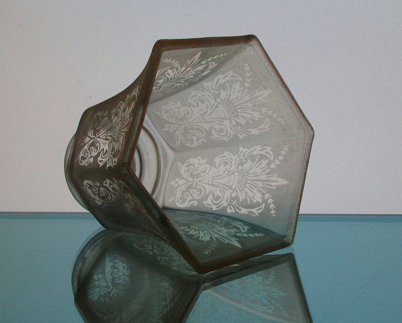 Glass Lamp Shade 2 1/8 fitter Antique Satin Fleur De Lis Spray Pale Amber
