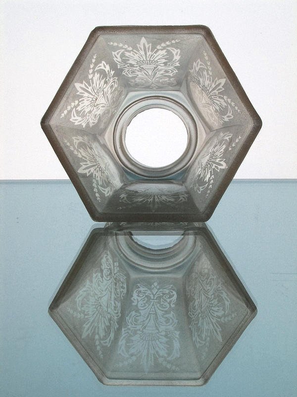Glass Lamp Shade 2 1/8 fitter x 4 1/8 Frosted Fleur De Lis Spray