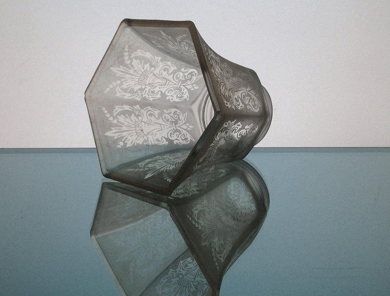 Glass Lamp Shade 2 1/8 fitter x 4 1/8 Frosted Fleur De Lis Spray