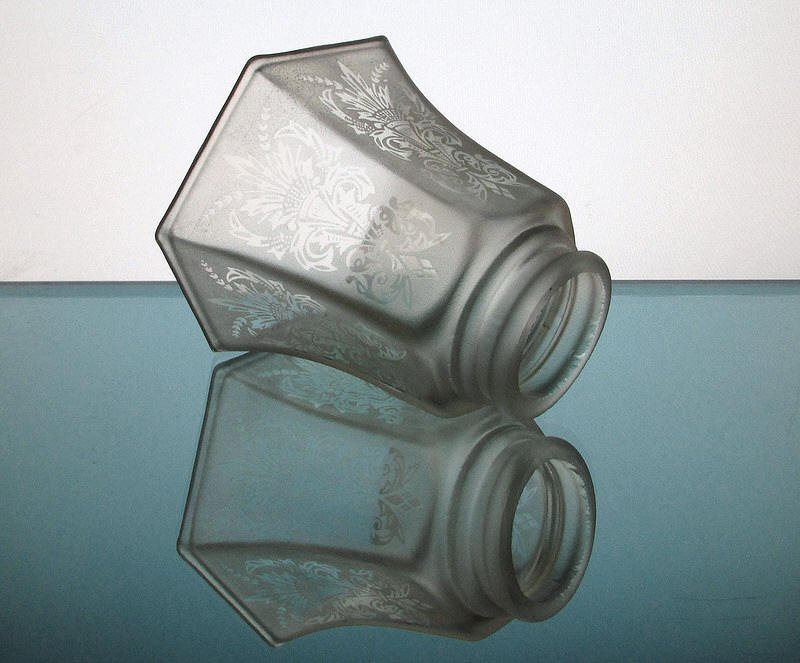 Glass Lamp Shade 2 1/8 fitter x 4 1/8 Frosted Fleur De Lis Spray