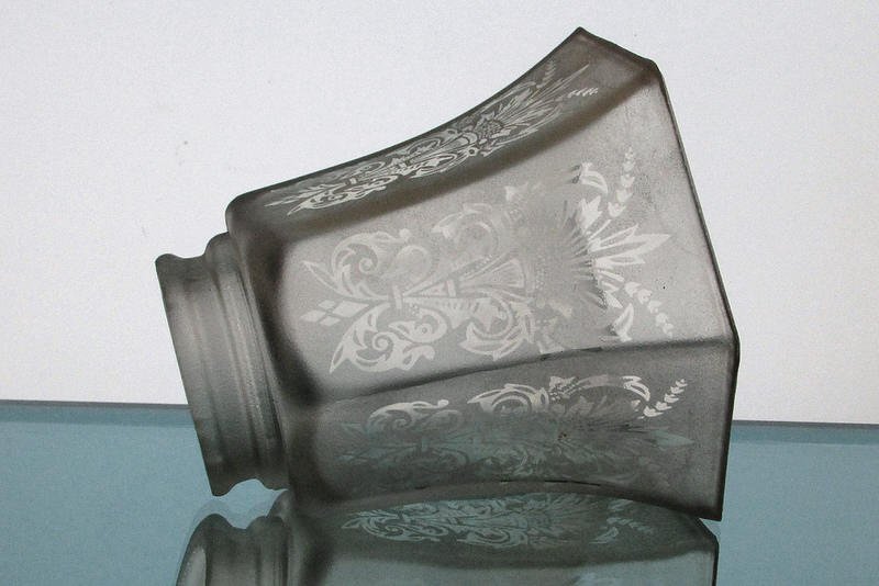 Glass Lamp Shade 2 1/8 fitter x 4 1/8 Frosted Fleur De Lis Spray