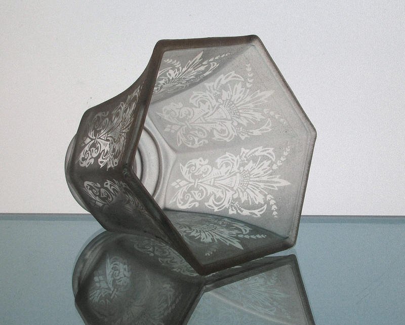 Glass Lamp Shade 2 1/8 fitter x 4 1/8 Frosted Fleur De Lis Spray