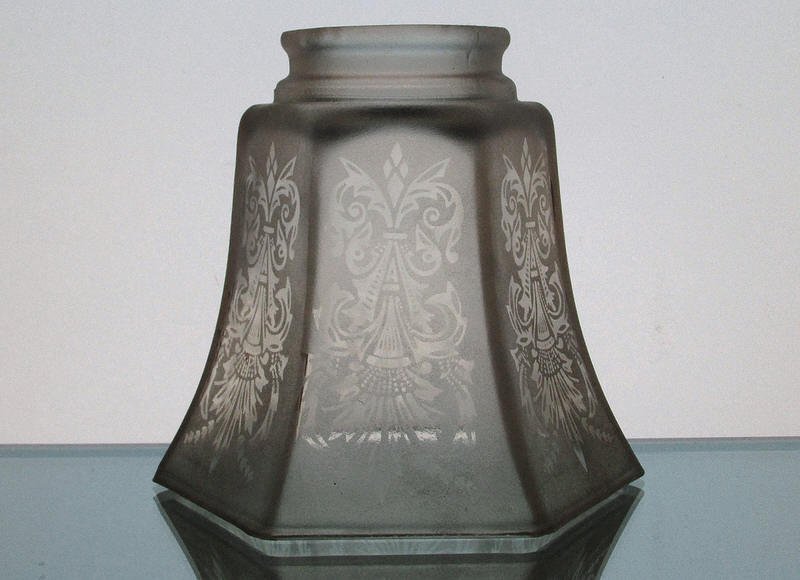 Glass Lamp Shade 2 1/8 fitter x 4 1/8 Frosted Fleur De Lis Spray