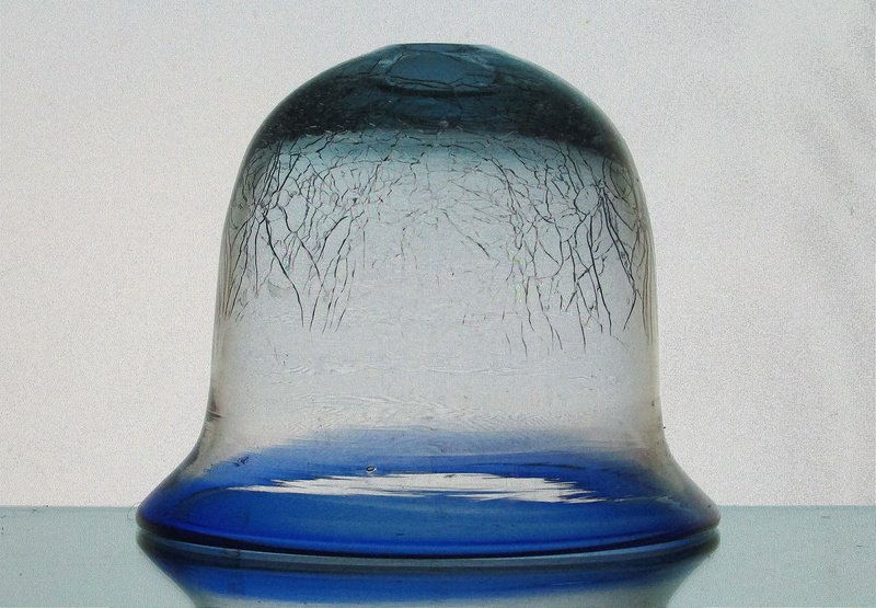 Hanging Candle Holder Crackle Glass 4.5 x 4 Blue Rim for 3.75 inch ring OOS